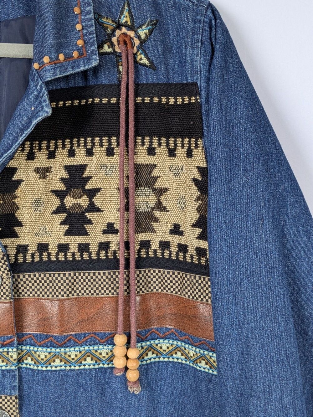 Vintage 220 Hickory Women Jacket Blue Denim Southwestern Aztec Fringe Lined MED - Picture 5 of 16
